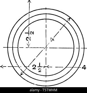 Zeichnung der mechanischen Übung Kreis mit wellenförmig geschwungene Linien im Inneren durch Teilung Horizontale Linien in halbe Zoll gekrümmte Linie mit Kreis in der Mitte f Stock Vektor