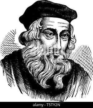 John Wycliffe, 1320s-1384, er war ein englischer gelehrter Philosoph, Theologe, Übersetzer der Bibel, Reformer und Seminar Professor in Oxford, vinta Stock Vektor