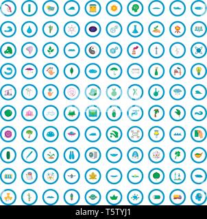 100 Wasser-Energie-Symbole gesetzt, cartoon-Stil Stock Vektor