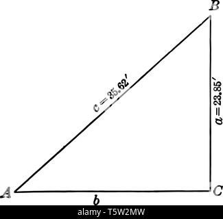 Das Bild Zeigt Den Rechten Dreieck Abc Es Hat Drei Winkel Einer Von Ihnen Ist 90 Und Der Andere 60 Oder 30 Vintage Strichzeichnung Oder Gravur Abbildung Stock Vektorgrafik Alamy