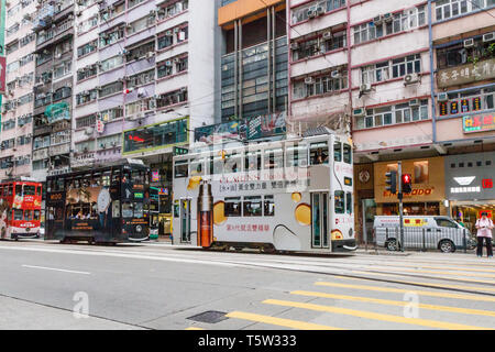 Straßenbahnen in Wan Chai, Hong Kong, Hong Kong Island Stockfoto