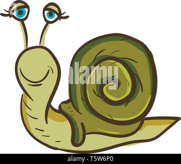 Eine grüne glückliche Schnecke mit blauen Augen, Cartoon, Vector, Farbe, Zeichnung oder Abbildung. Stock Vektor