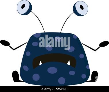 Eine blaue Monster mit zwei großen Augen und zwei scharfe Zähne, Cartoon, Vector, Farbe, Zeichnung oder Abbildung. Stock Vektor