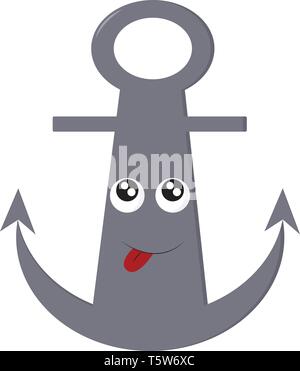 Eine graue Anker mit einer Cartoon Gesicht und Zunge heraus hängen vector Farbe, Zeichnung oder Abbildung Stock Vektor