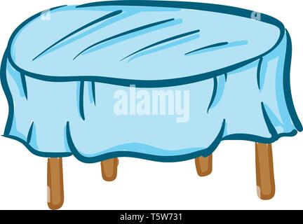 Eine braune Tisch mit einem blauen Tischdecke und vier sichtbaren Tischbeine vector Farbe, Zeichnung oder Abbildung Stock Vektor