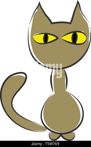 Eine braune Katze sitzt aufrecht, mit großen, gelben Augen und schwarzen Schüler vector Farbe, Zeichnung oder Abbildung Stock Vektor
