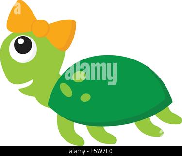Weibliche grüne Schildkröte mit einem gelben Bogen über den Kopf Schwimmen im Ozean vector Farbe, Zeichnung oder Abbildung Stock Vektor