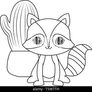 Süße Waschbär Tier mit Kaktus im Topf Vector Illustration Design Stock Vektor