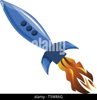 Flying Blue rocket Vector Illustration auf weißem Hintergrund. Stock Vektor