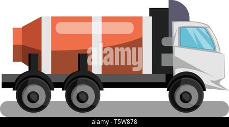Vector Illustration aus weißem Beton Lkw mit orange Tankschiff auf dem weißen Hintergrund. Stock Vektor