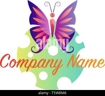 Bunte logo Vector Illustration eines buterfly und gestrichelten Kreis auf weißem Hintergrund Stock Vektor