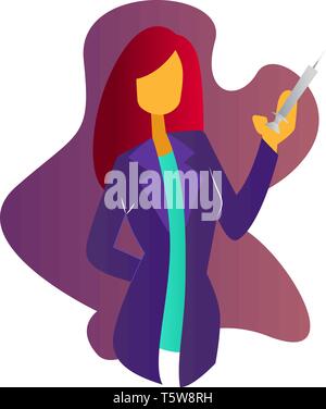 Ärztin mit einer Einspritzung moderne Vektor Charakter Abbildung auf weißem Hintergrund Stock Vektor