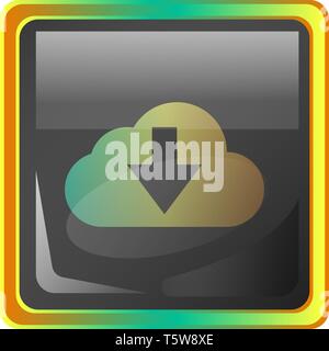 Cloud download graues Quadrat Vektor icon Abbildung mit gelben und grünen Details auf weißem Hintergrund Stock Vektor