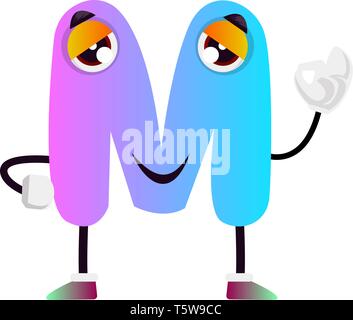 Rosa-blauen Brief M Vector Illustration auf weißem Hintergrund Stock Vektor