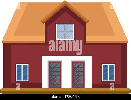Cartoon rotes Gebäude mit gelben Dach Vektor illustartion auf weißem Hintergrund Stock Vektor