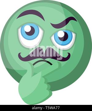 Denken grün emoji Gesicht mit mustashes vector Abbildung: auf weißem Hintergrund Stock Vektor