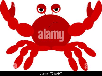 Eine rote Krabbe mit traurigen Ausdruck Vektor Farbe, Zeichnung oder Abbildung. Stock Vektor