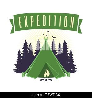 Abenteuer Berg Expedition Lagerfeuer Camping Logo Template Vector Stock Vektor