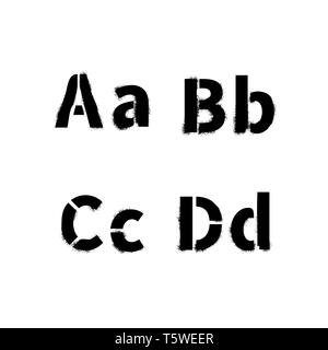 Realistische stencil Font mit schmutzigen Sprühfarbe Textur, A B C D lateinische Buchstaben isoliert auf weißem Stock Vektor