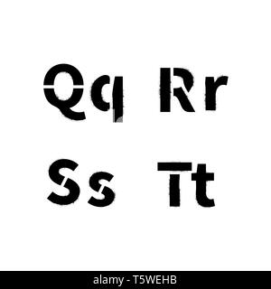 Realistische stencil Font mit schmutzigen Sprühfarbe Textur, Q R S T lateinische Buchstaben isoliert auf weißem Stock Vektor