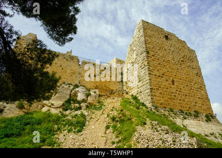 Blick auf die Burg Ajloun in Nord-westlichen Jordan. Wichtig fort für Arabische und Kreuzfahrer. Stockfoto