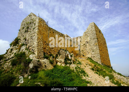 Blick auf die Burg Ajloun in Nord-westlichen Jordan. Wichtig fort für Arabische und Kreuzfahrer. Stockfoto