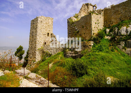 Blick auf die Burg Ajloun in Nord-westlichen Jordan. Wichtig fort für Arabische und Kreuzfahrer. Stockfoto