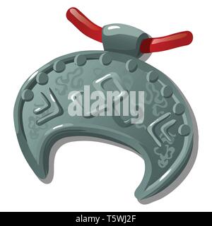 Antike Silber Anhänger mit Slawische in Form von Half Moon auf weißem Hintergrund. Vektor cartoon Close-up Abbildung. Stock Vektor