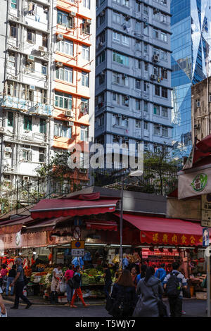 Ecke des Bowrington Straße und Wan Chai Road, Wan Chai, Hong Kong Stockfoto