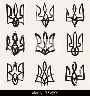 Ukraine Wappen. Tinte Skizzen auf weißem Hintergrund. Schwarze und weiße Version von vektor design Illustration. Stock Vektor