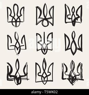 Ukraine Wappen. Tinte Skizzen auf weißem Hintergrund. Schwarze und weiße Version von vektor design Illustration. Stock Vektor