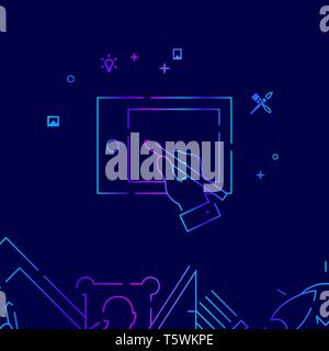 Menschliche Hand Zeichnung auf Grafiktablett Vektorlinie Abbildung. Kunst, Design und Kreativität Gradient Symbol, Symbol oder Piktogramm, Sign. Dunkelblau Backgro Stock Vektor