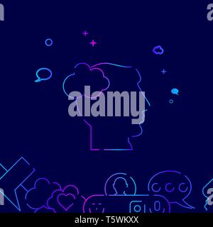 Menschlichen Kopf, ein Mann denkt Vektorlinie Abbildung. Dialog, Chat Gradient Symbol, Symbol oder Piktogramm, Sign. Dunkelblauen Hintergrund. Der unteren Borde Stock Vektor