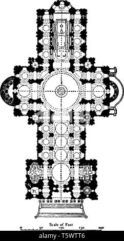 Plan der St Pauls Kathedrale in London 1675 bis 1710 ein Beispiel für die Englische Renaissance Architektur der Kathedrale es größere Höhe und importanc geben Stock Vektor