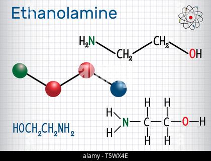 Ethanolamin (ETA oder MEA) Molekül. Es ist eine primäre Amine und primäre Alkohol. Blatt Papier in einem Käfig. Strukturelle chemische Formel und Molekül Stock Vektor