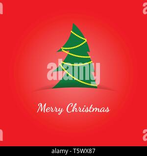 Gruß Weihnachtskarte in einem minimalistischen Flat Style. Papier grüner Weihnachtsbaum in den Papierschlitz ausgeblendet Stock Vektor