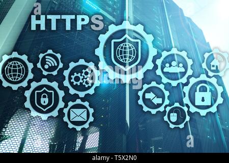 HTTPS. Hypertext Transport Protocol Secure. Technologiekonzept auf dem Server Zimmer Hintergrund. Virtuelle Symbol für Network Security Web Service. Stockfoto