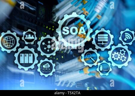 SOA. Geschäftsmodell und Informationstechnologie Konzept für die Service-orientierte Architektur unter dem Prinzip der Kapselung. Stockfoto