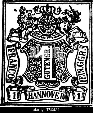 Hannover 1 Gutengr Stempel in 1850 ist ein französischer Begriff, der sich auf ein kompliziertes Netzwerk von feinen Linien, vintage Strichzeichnung oder Gravur Abbildung. Stock Vektor