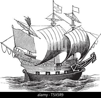 Englische Schiff war die erste von 13 Deutsch und Royal Navy Schiffe die Namen zu tragen, vintage Strichzeichnung oder Gravur Abbildung. Stock Vektor