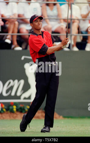 Tiger Woods in Aktion am Doral Ryder gold Meisterschaft am Doral Country Club in Miaqmi, Florida im Jahre 1998. Stockfoto