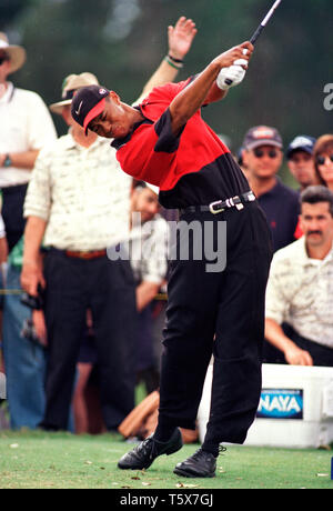 Tiger Woods in Aktion am Doral Ryder gold Meisterschaft am Doral Country Club in Miaqmi, Florida im Jahre 1998. Stockfoto