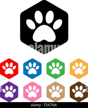 Set Cat und Dog paw print Innensechskant. Der Hund die Spur im Sechseck gesetzt. Stock Vektor