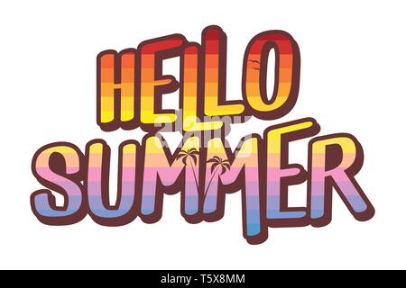 Hallo Sommer text Illustration - Sommer Sonnenuntergang am Strand Stock Vektor