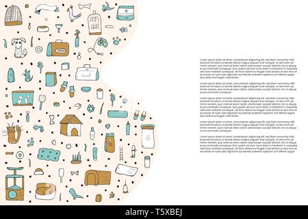 Vorlage von Bannern mit Pet Shop Elemente. Der Vektor Hausangestellte animal care Symbole in doodle Stil. Stock Vektor