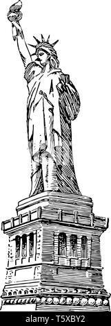 Die Freiheitsstatue ist einer der 7 Wunder der Welt. Die Freiheitsstatue ist eine Abbildung eines gekleidete Frau, die Libertas eine Römische Göttin. Sie Stock Vektor