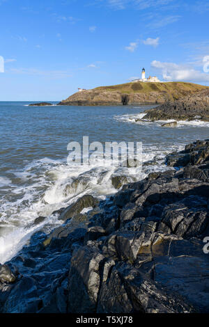 Killantringan Leuchtturm, in der Nähe von Portpatrick, die Rhins, Dumfries and Galloway, Schottland Stockfoto