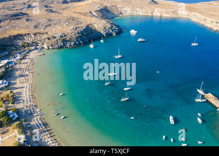 Griechenland, Rhodos, Lindos, Megali Paralia Strand Stockfoto