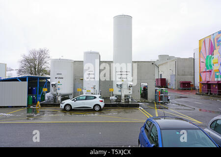 Genf, Schweiz - 4 May 2019 - Ansicht der Europäischen Organisation für Kernforschung (CERN), der größten Particle Physics Laboratory in der Welt. Stockfoto