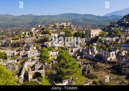 Die Türkei, Fethiye, Kayakoy (Mugla) Ghost Town, eine ehemalige griechische Kolonie und jetzt eine verlassene Stadt und Open Air Museum Stockfoto